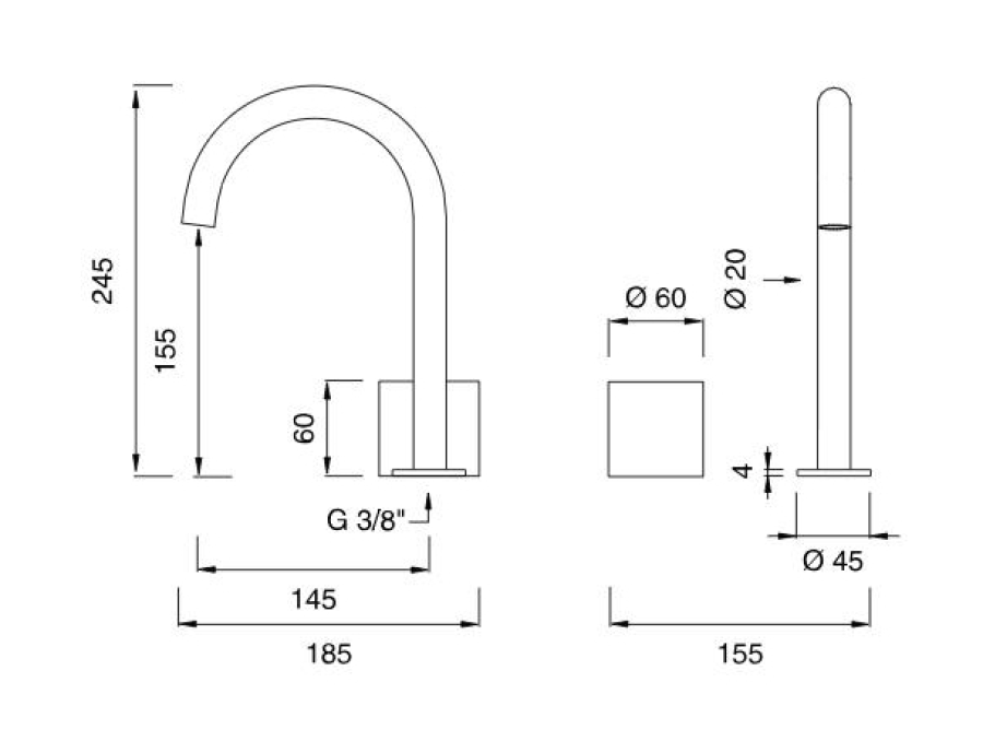 Смеситель для раковины CEA Design Opus, прогрессивный, на 2 отверстия, поворотный излив H. 245 мм, сталь, цвет сатинированное светлое золото - изображение 2