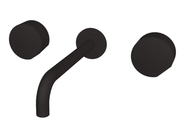 На изображении товар Смеситель для раковины Carlo Frattini SO, настенный, без ручек, с донным клапаном Click-Clack, излив 200 мм, внешняя часть, цвет чёрный матовый от официального представителя в Москве