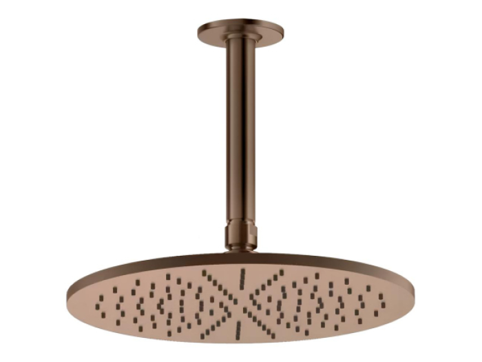 На изображении товар Верхний душ Gessi Inciso, Ø300 мм, шарнирный, с потолочным держателем, цвет Copper Brushed PVD от официального представителя в Москве