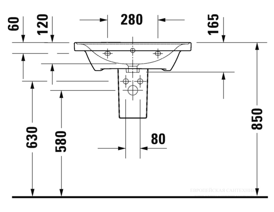 Раковина Duravit D-Neo, подвесная, 650x480 мм, с переливом, 1 отверстие под смеситель, цвет белый - изображение 9