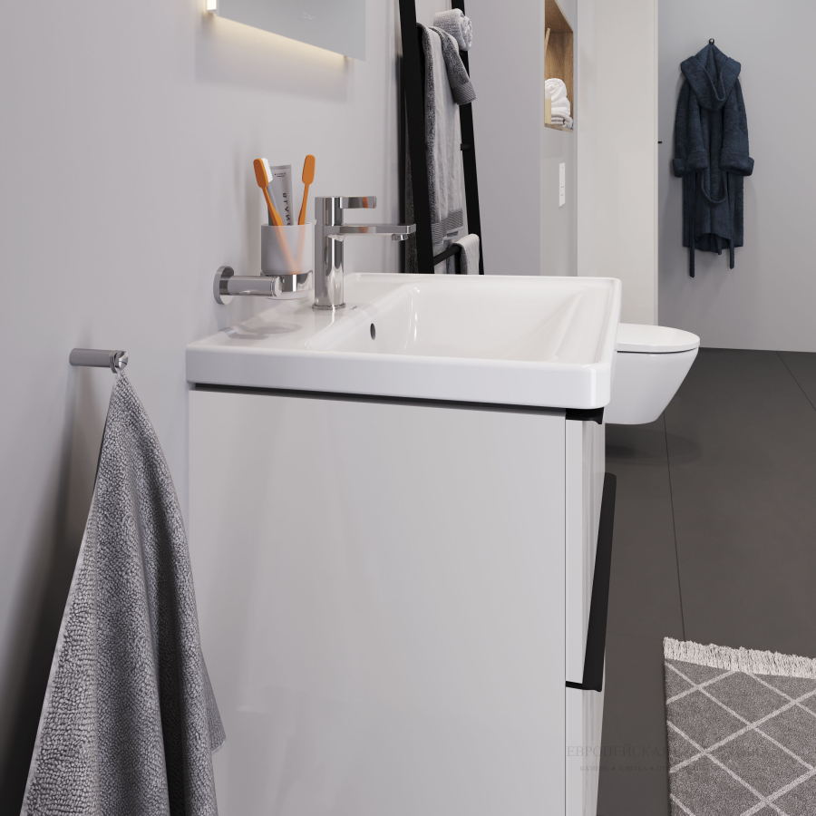 Раковина Duravit D-Neo, подвесная, 650x480 мм, с переливом, 1 отверстие под смеситель, цвет белый - изображение 5