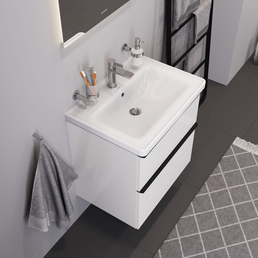 Раковина Duravit D-Neo, подвесная, 650x480 мм, с переливом, 1 отверстие под смеситель, цвет белый - изображение 6