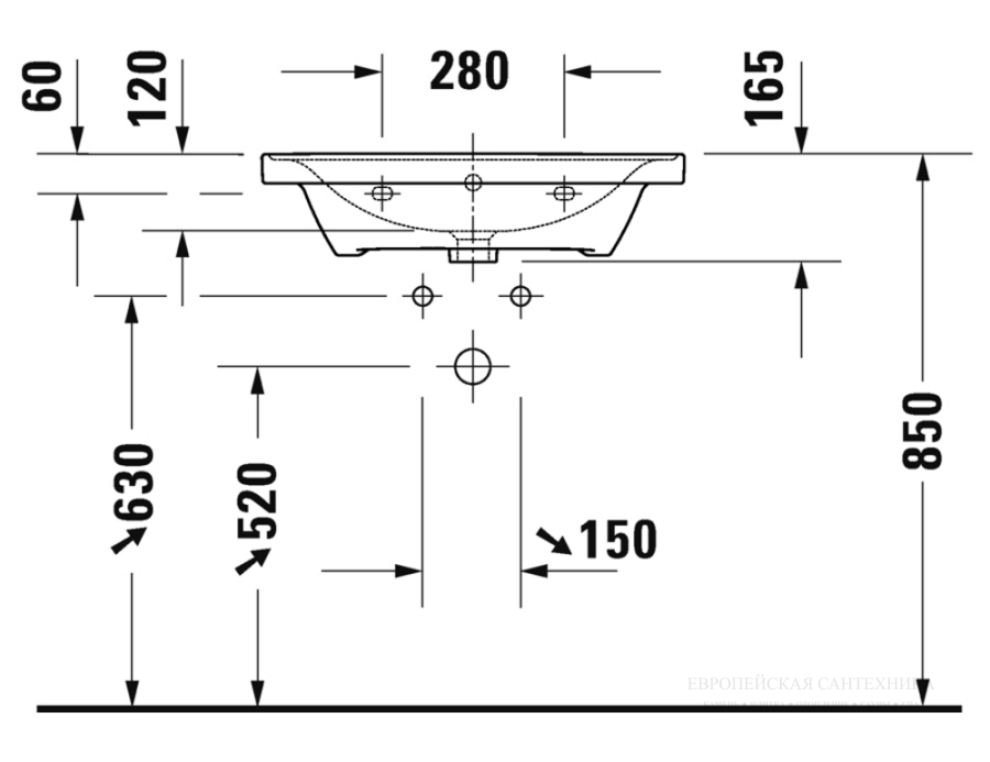 Раковина Duravit D-Neo, подвесная, 650x480 мм, с переливом, 1 отверстие под смеситель, цвет белый - изображение 12