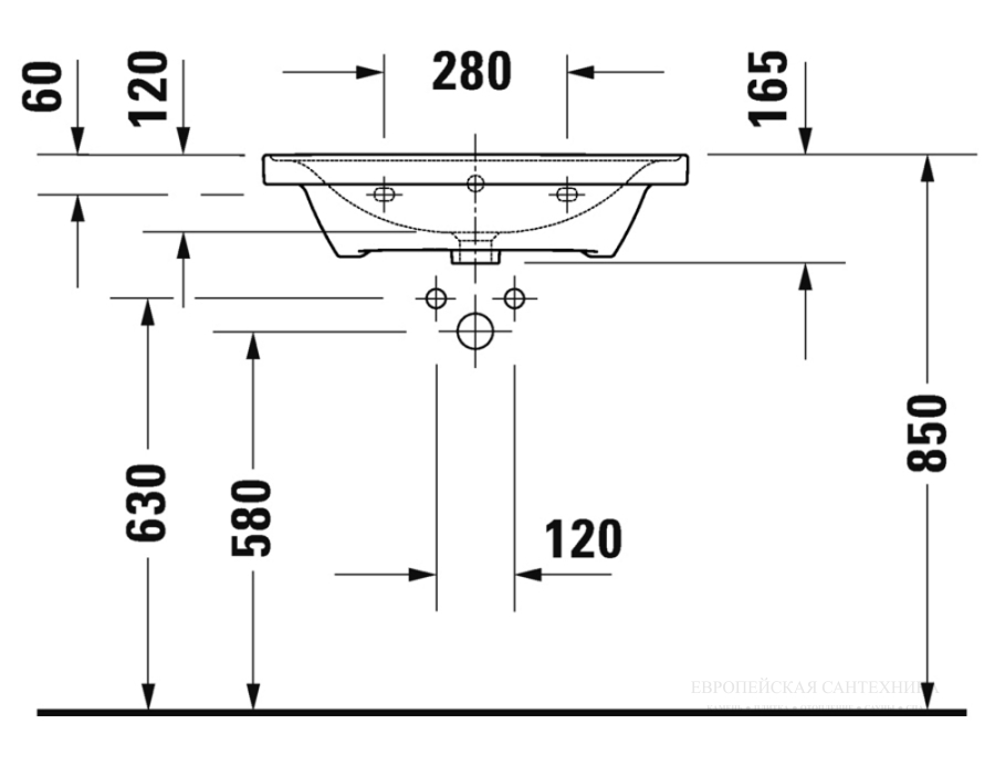 Раковина Duravit D-Neo, подвесная, 650x480 мм, с переливом, 1 отверстие под смеситель, цвет белый - изображение 11