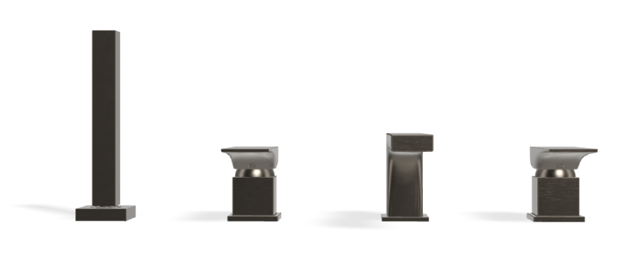 Смеситель для ванны Carlo Frattini Zeta, на борт, на 4 отверстия, двухрычажный, с изливом, вытяжным ручным душем, цвет брашированный чёрный хром - изображение 1