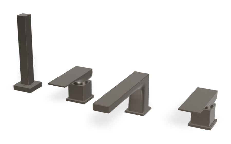 Смеситель для ванны Carlo Frattini Zeta, на борт, на 4 отверстия, двухрычажный, с изливом, вытяжным ручным душем, цвет брашированный чёрный хром