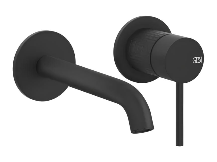 На изображении товар Cмеситель для раковины Gessi316, встраиваемый, настенный, с длинным изливом, без донного клапана, внешние части, цвет Matte Black от официального представителя в Москве