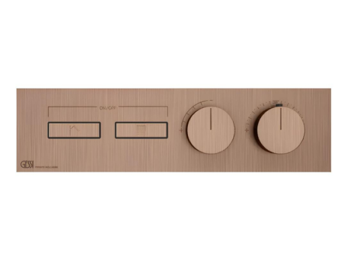 На изображении товар Термостат Gessi HI-FI, до 2-х функций одновременно, встраиваемый, внешняя часть, цвет Copper Brushed PVD от официального представителя в Москве