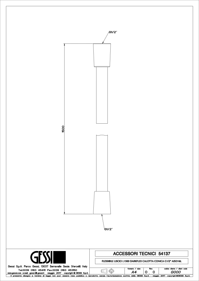 Шланг Gessi Habito, Darkflex, длина 1500 мм, цвет Copper Brushed PVD - изображение 1