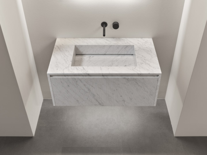 На изображении товар Тумба Antonio Lupi Piana_Stone, с интегрированной раковиной от официального представителя в Москве