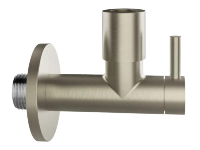 На изображении товар Кран-фильтр под раковину Gessi Technical Accessories, с подводом воды, L-96 мм, запорный, цвет Finox Brushed Nickel от официального представителя в Москве