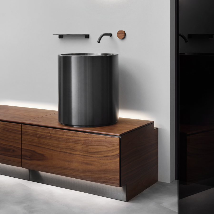 Смеситель для раковины CEA Design Giotto, прогрессивный, настенный, на 2 отверстия, излив L. 220 мм, внешняя часть, цвет Black Diamond сатинированный - изображение 4