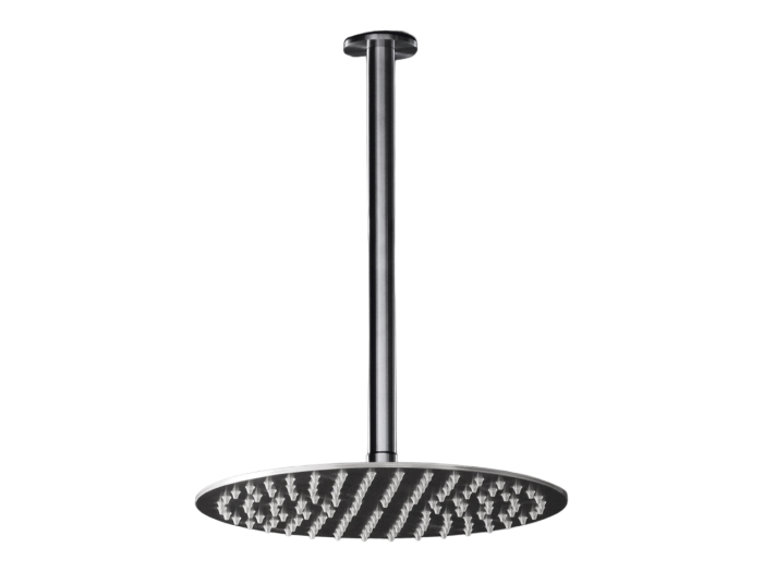 На изображении товар Лейка для верхнего душа CeaDesign SHOWER, регулируемая, круглая 400 мм, прозрачные силиконовые насадки, регулятор напора, сталь, цвет Black Diamond сатин. от официального представителя в Москве