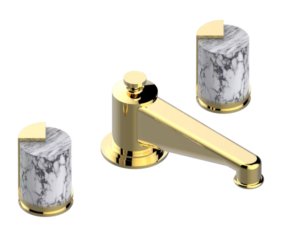 Смеситель для раковины THG Le 9 Howlite, на 3 отверстия, для мраморной столешницы, донный клапан, цвет Gold PVD