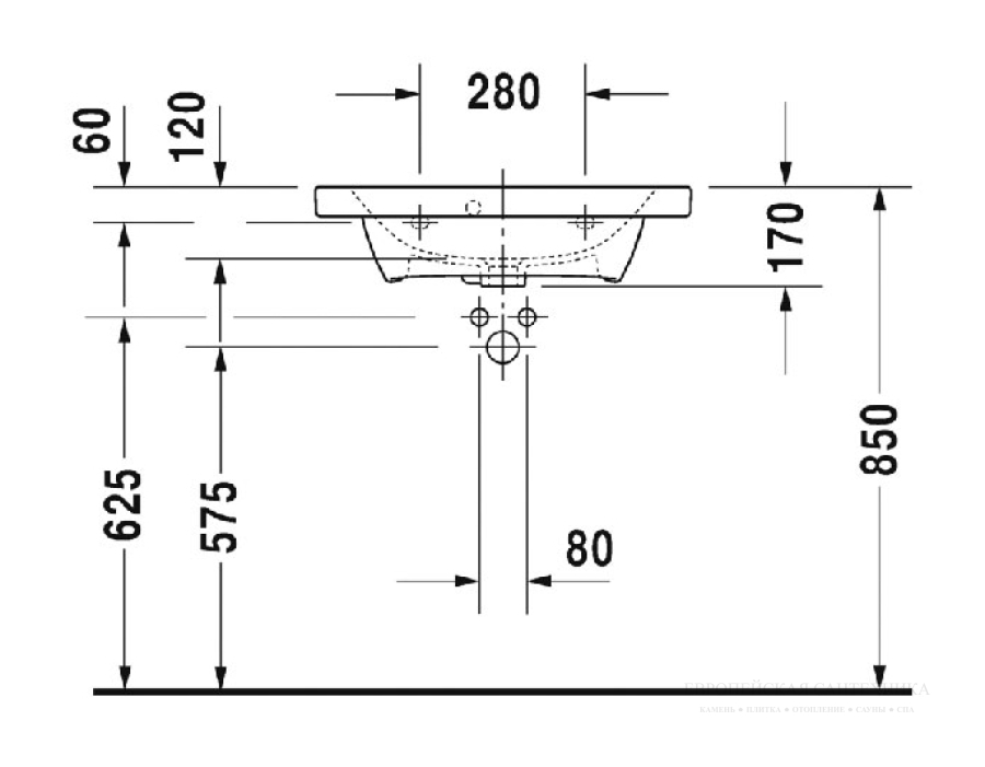 Раковина Duravit DuraStyle для мебели, 635х400 мм, с переливом, 1 отверстие под смеситель, цвет белый - изображение 6