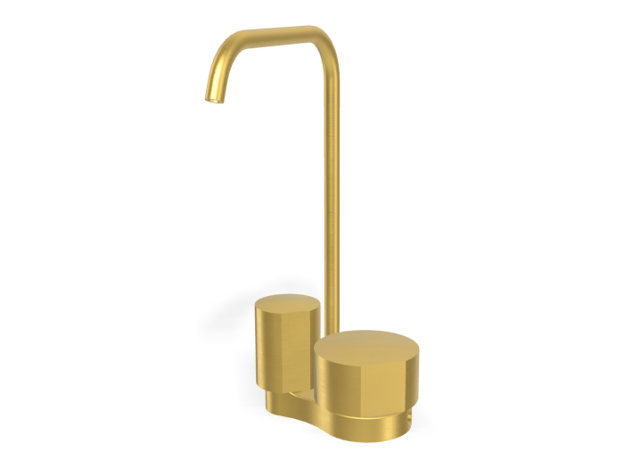 На изображении товар Смеситель для раковины Carlo Frattini SO, без ручек, c вращающимся изливом Ø10 мм, донным клапаном Click-Clack, 2 гибкими шлангами, L-149 мм, цвет золото брашированное от официального представителя в Москве