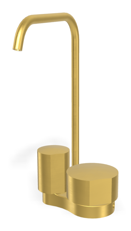 Смеситель для раковины Carlo Frattini SO, без ручек, c вращающимся изливом Ø10 мм, донным клапаном Click-Clack, 2 гибкими шлангами, L-149 мм, цвет золото брашированное