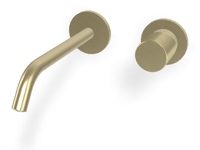 На изображении товар Смеситель для раковины Carlo Frattini Spillo Tech, ручка G Collection, настенный, с донным клапаном Click-Clack, излив 210 мм, внешняя часть, цвет брашированная шампань от официального представителя в Москве