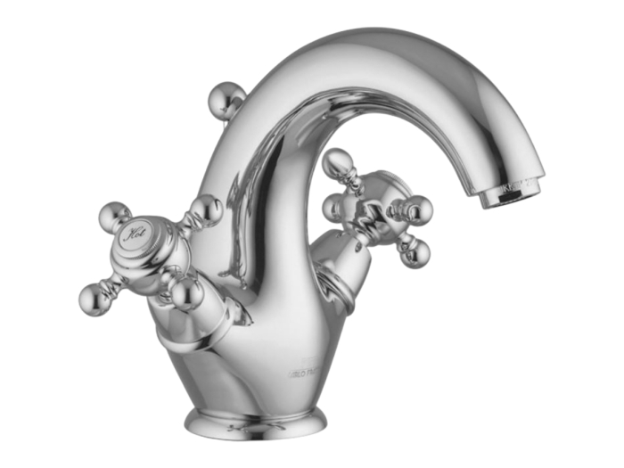 На изображении товар Смеситель для раковины Carlo Frattini Elizabeth/Epoque, с донным клапаном Click-Clack с переливом, 2 гибкими шлангами, цвет золото брашированное от официального представителя в Москве