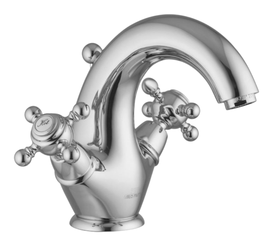 Смеситель для раковины Carlo Frattini Elizabeth/Epoque, с донным клапаном Click-Clack с переливом, 2 гибкими шлангами, цвет золото брашированное