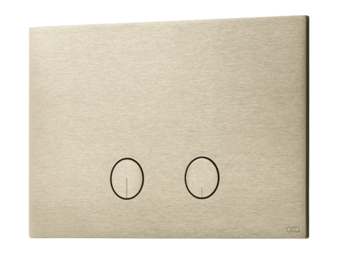 На изображении товар Панель двойного смыва CeaDesign Hydroplate, для встраиваемого бачка Geberit, сталь, цвет сатинированное светлое золото от официального представителя в Москве