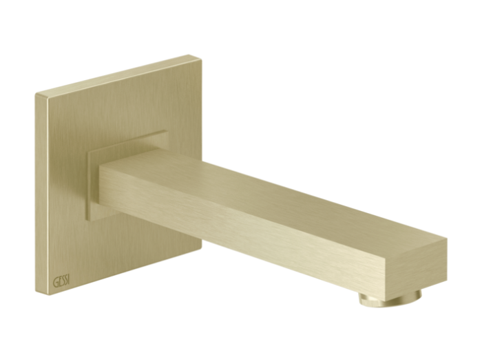 На изображении товар Излив для ванны Gessi Rettangolo, 187 мм, для смесителя удаленного управления, цвет Brushed Brass PVD от официального представителя в Москве