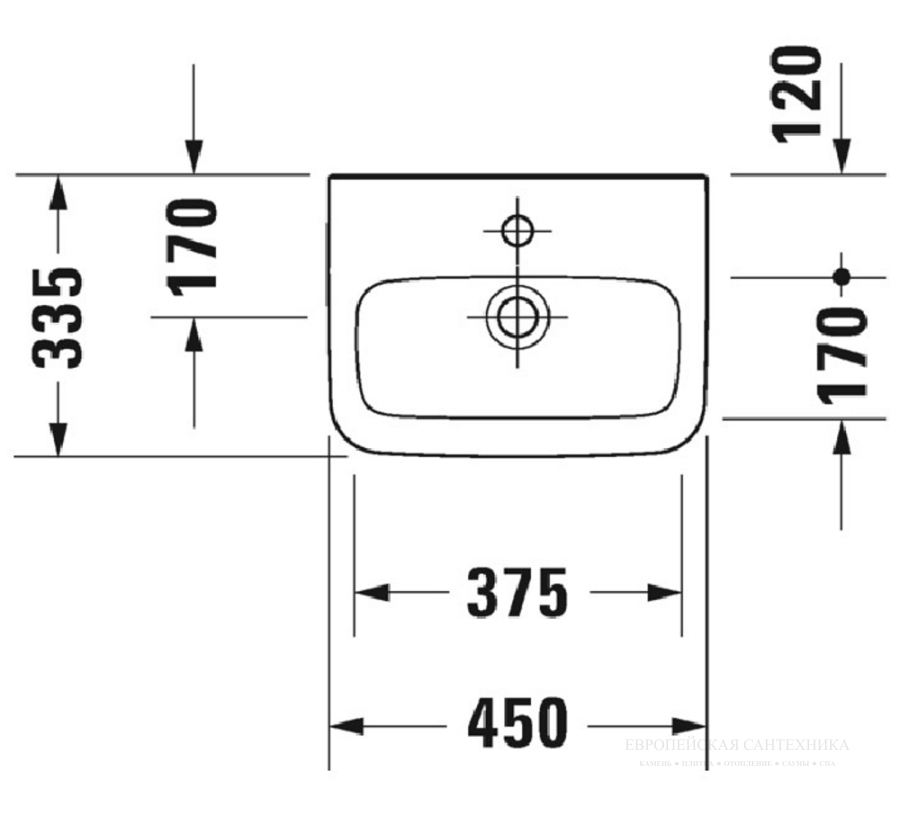 Раковина Duravit DuraStyle для рук, 450x335 мм, без перелива, с 1 отверстием под смеситель, цвет белый - изображение 2