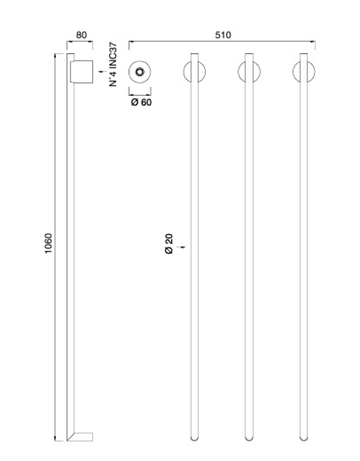 Полотенцесушитель CEA Design Equilibrio, электрический, настенный, 3хL-1060 мм, кнопка вкл., цвет сатинированная нержавеющая сталь - изображение 2
