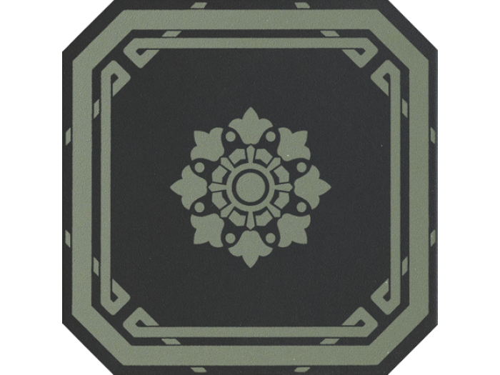 На изображении товар CERAMICHE GRAZIA Керамогранит OLD ENGLAND OTTAGONO DECORO BLACK 20X20 BATH от официального представителя в Москве