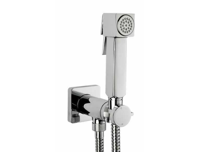 На изображении товар Гигиенический комплект Bossini Cube Brass Mixer Set с прогрессивным смесителем, цвет хром от официального представителя в Москве