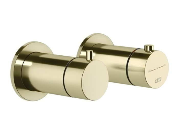 На изображении товар Термостат Gessi Anello, настенный, встраиваемый, на 2 потребителя, внешняя часть, цвет Brass PVD от официального представителя в Москве