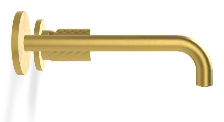 Смеситель для раковины Carlo Frattini Spillo Tech, ручка X Collection, настенный, с донным клапаном Click-Clack, излив 200 мм, внешняя часть, цвет брашированное золото - изображение 2