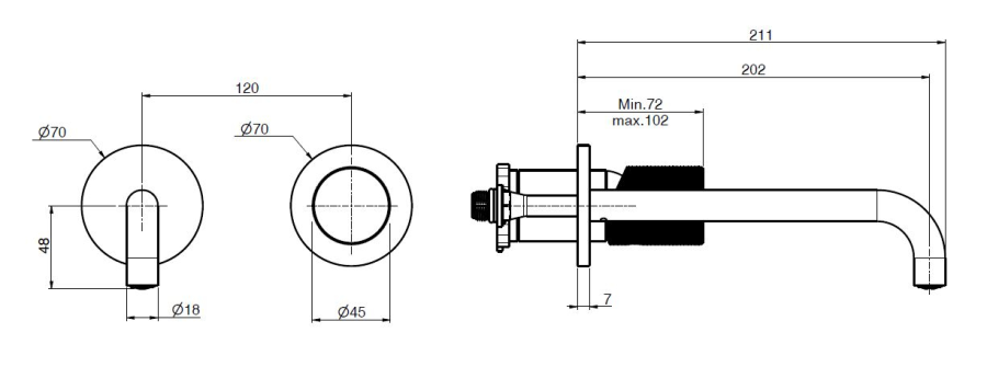 Смеситель для раковины Carlo Frattini Spillo Tech, ручка X Collection, настенный, с донным клапаном Click-Clack, излив 200 мм, внешняя часть, цвет брашированное золото - изображение 3