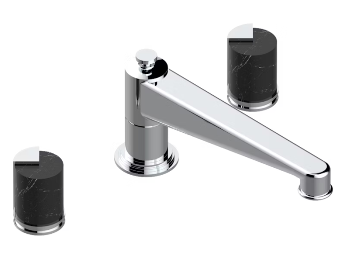 На изображении товар Смеситель для ванны THG Le 9 Nero Marquina, на 3 отверстия, удлинённый излив голиаф, цвет хром от официального представителя в Москве