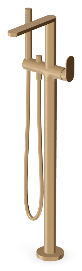 Смеситель для ванны Zucchetti Octo, напольный, однорычажный, с ручным душем, цвет Brushed British Gold PVD