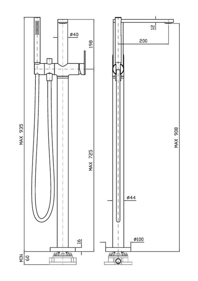 Смеситель для ванны Zucchetti Octo, напольный, однорычажный, с ручным душем, цвет Brushed British Gold PVD - изображение 2