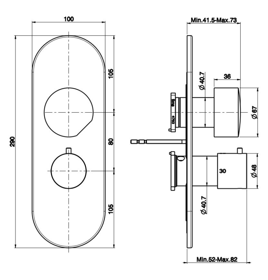 Термостат Carlo Frattini SO, без ручки, с переключателем на 2/3 потребителя, Н-290 мм, внешняя часть, цвет никель брашированный - изображение 3