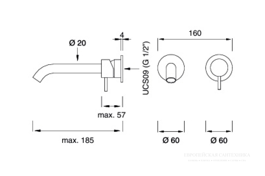 Смеситель настенный CeaDesign Milo360, встраиваемый, излив L. max. 185 мм, внешняя часть, цвет сатинированная сталь - изображение 1