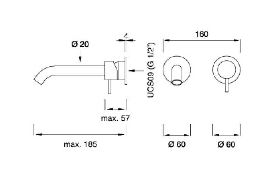 Смеситель для раковины CeaDesign Milo360, настенный, на 2 отверстия, излив L. 185 мм, внешняя часть, сталь, цвет сатинированная сталь - изображение 1
