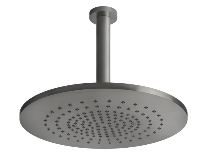 На изображении товар Верхний душ Gessi316, Ø355 мм, шарнирный для потолочного крепления, цвет Steel Brushed от официального представителя в Москве