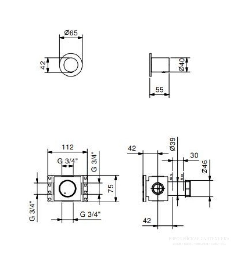 Запорный вентиль Fantini 3/4'', ручка, картридж керамический 90°, впуски 3/4'', внешняя часть, цвет белый матовый - изображение 1