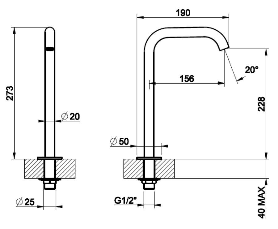 Излив для раковины Gessi316, высокий,  H 273 мм, цвет Black Metal Brushed PVD - изображение 4