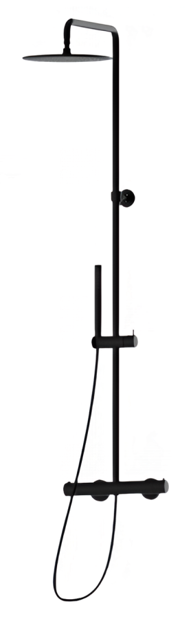 Душевая система Newform, термостат, переключатель, стойка с верхним Ø250 мм и ручным душем, цвет Matt black