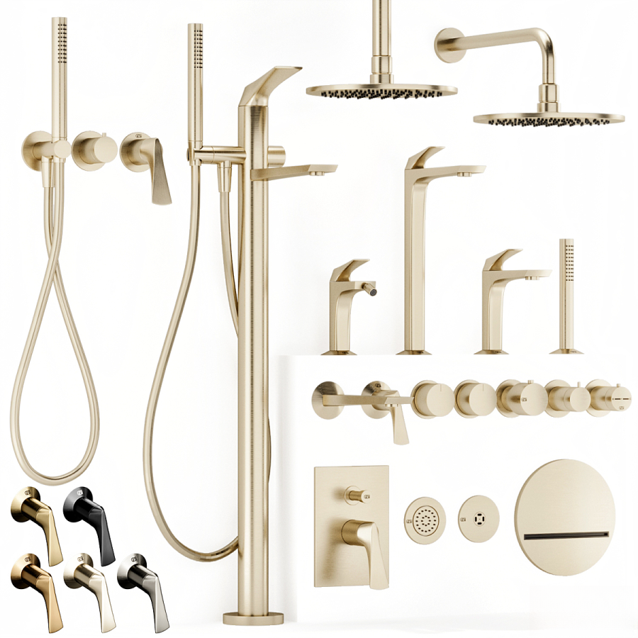 Смеситель для раковины Gessi Ventaglio, настенный, однорычажный, на 2 отверстия, излив 210 мм, встраиваемый, внешняя часть, цвет Brushed Brass PVD - изображение 2