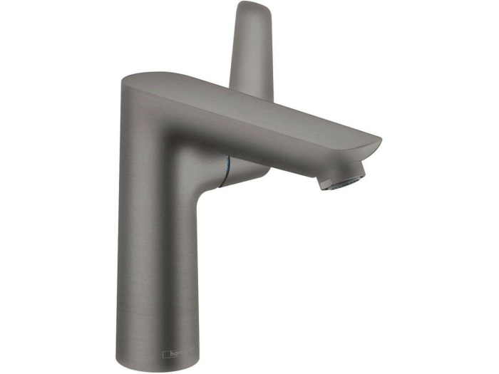 На изображении товар Смеситель для раковины Hansgrohe Talis E, ComfortZone 150, однорычажный, с донным клапаном, цвет Хром Черный шлифованный от официального представителя в Москве