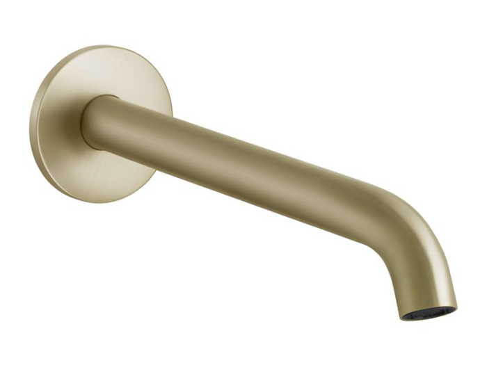 На изображении товар Излив Gessi316, настенный, для смесителя удаленного управления, цвет Brass Brushed PVD от официального представителя в Москве