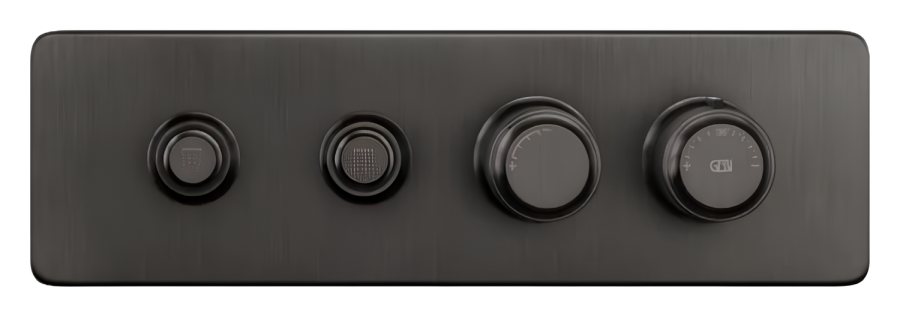 Термостат Gessi HI-FI Eclectic, встраиваемый, до 2 функций одновременно, с кнопками вкл/выкл, внешняя часть, ширина 400 мм, цвет Black Metal Brushed PVD