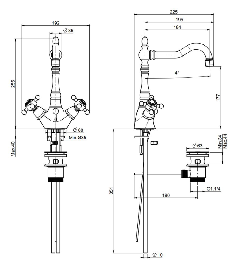 Смеситель для раковины Carlo Frattini Elizabeth/Epoque, с вращающимся изливом, донным клапаном 1"1/4 с переливом, 2 гибкими шлангами, цвет золото - изображение 1