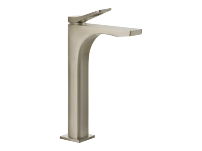 На изображении товар Смеситель для раковины Gessi Rilievo, высокий, с соединительными шлангами, без донного клапана, длина излива 199 мм, цвет Finox Brushed Nickel от официального представителя в Москве