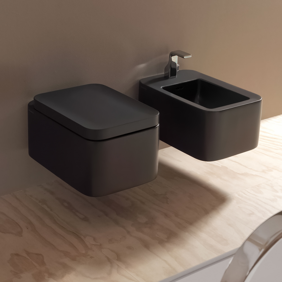 Сиденье для унитаза Flaminia Nile, 480х350 мм, быстросъёмное, с механизмом плавного закрывания soft-closing, цвет Carbone - изображение 1